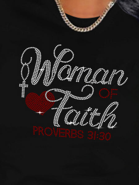 Plus Size Rhinestone Heart Letter Decor Pants Set AR3082