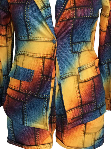 Plus Size Gradient Blazer Shorts Set AR50110