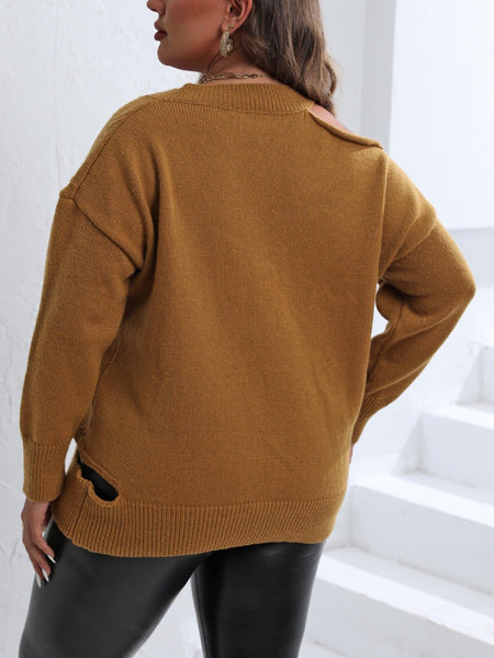 Plus Size Dropped Shoulder Cut Out Sweater AR70121