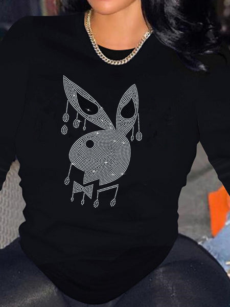 Plus Size Rhinestone Cartoon Decor T-shirt AR3077