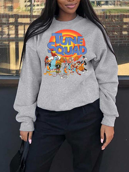 Plus Size Cartoon Letter Print Kangaroo Pocket Tracksuit Set AR7055