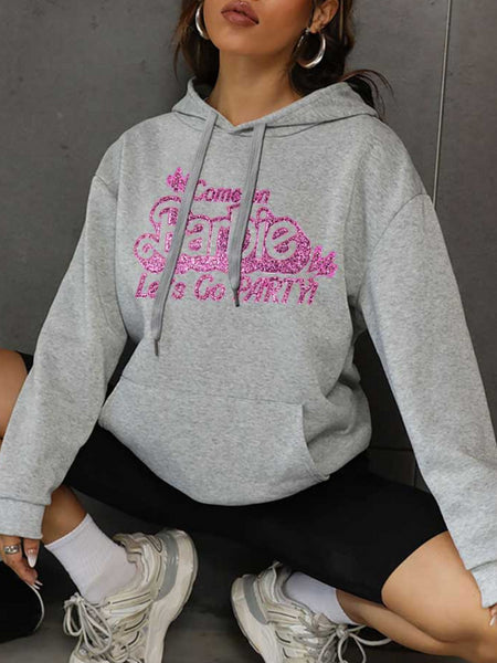 Plus Size Letter Print Kangaroo Pocket Hoodie AR70101