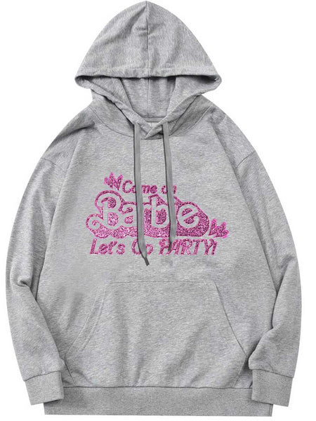 Plus Size Letter Print Kangaroo Pocket Hoodie AR70101