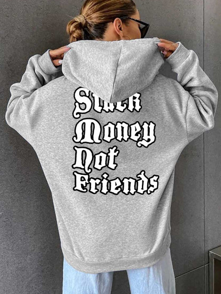 Plus Size Letter Print Kangaroo Pocket Hoodie AR50132