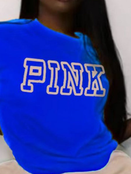 Plus Size Pink Letter Print Pants Set AR5057