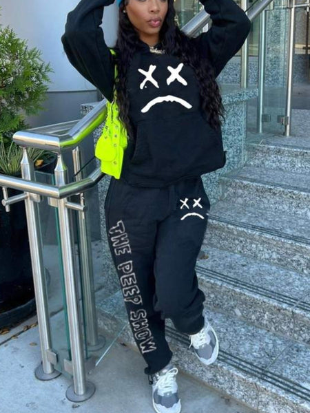 Plus Size Letter Print Kangaroo Pocket Tracksuit Set AR50119