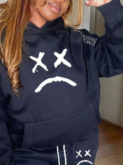 Plus Size Letter Print Kangaroo Pocket Tracksuit Set AR50119