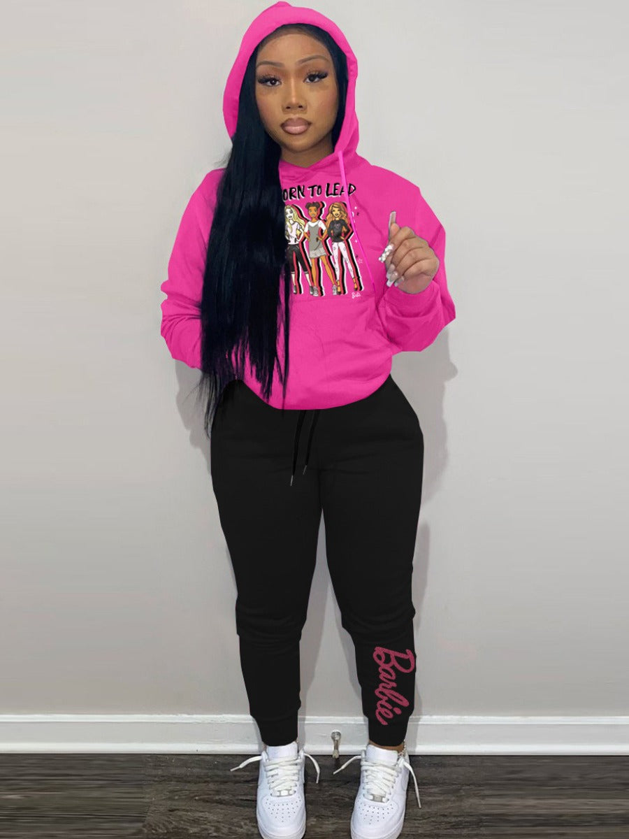 Figure Letter Print Kangaroo Pocket Tracksuit Set AR5093