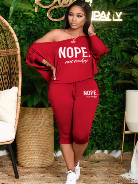 Plus Size Letter Print Drawstring Loose Pants Set AR7079