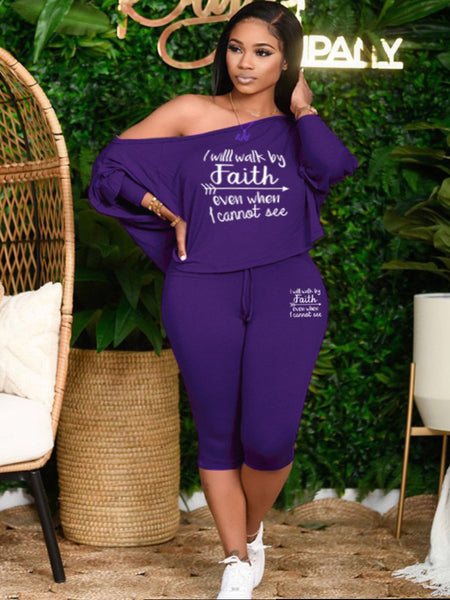 Plus Size Letter Print Drawstring Loose Pants Set AR7079