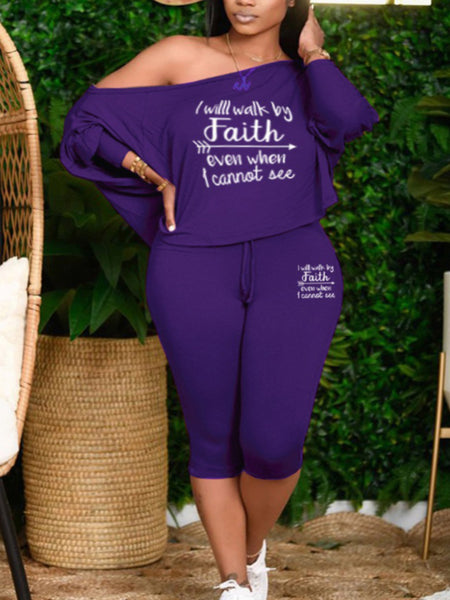 Plus Size Letter Print Drawstring Loose Pants Set AR7079