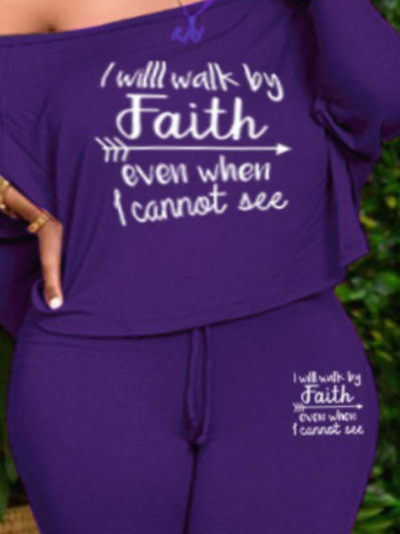 Plus Size Letter Print Drawstring Loose Pants Set AR7079