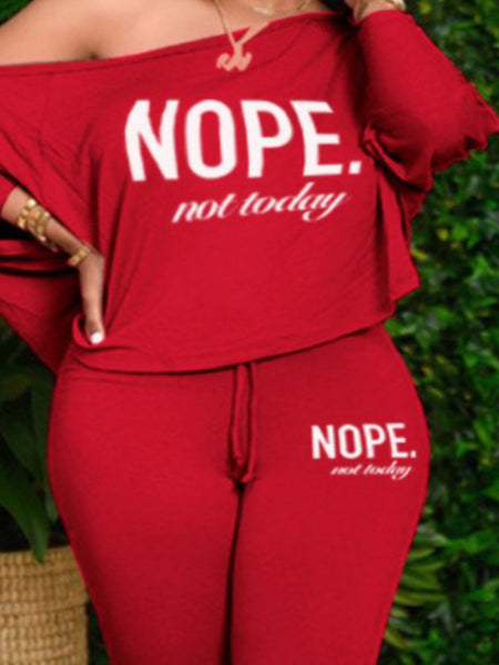 Plus Size Letter Print Drawstring Loose Pants Set AR7079