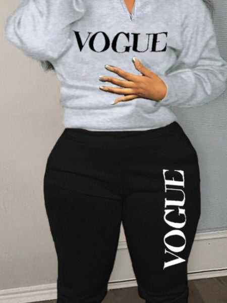 Plus Size Letter Print Pocket Design Pants Set AR5059