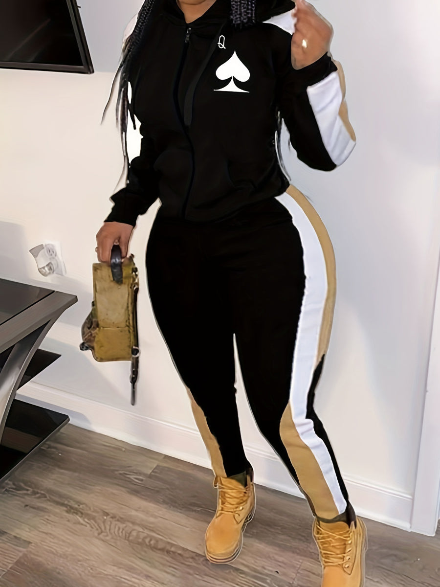 Plus Size Leisure Hooded Collar Patchwork Wine Red Two-piece Pants Set BO507 Furdela