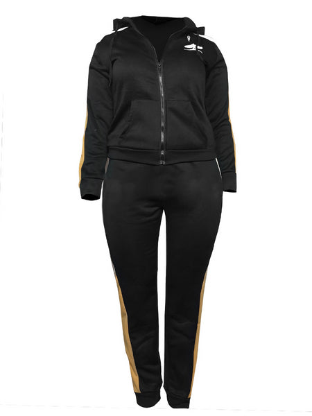 Plus Size Leisure Hooded Collar Patchwork Wine Red Two-piece Pants Set BO507 Furdela