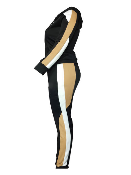 Plus Size Leisure Hooded Collar Patchwork Wine Red Two-piece Pants Set BO507 Furdela