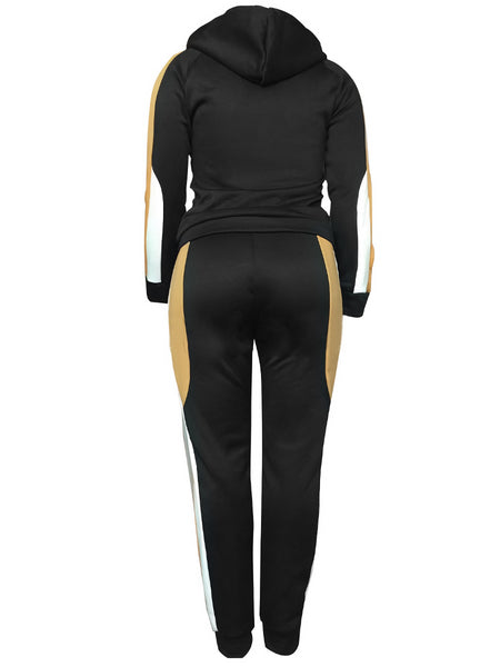 Plus Size Leisure Hooded Collar Patchwork Wine Red Two-piece Pants Set BO507 Furdela