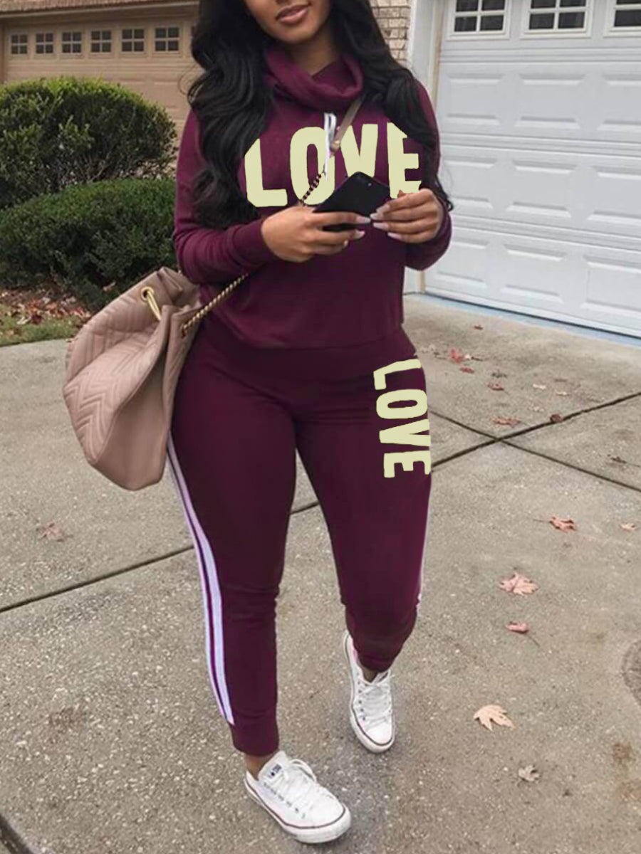 Plus Size Letter Print Pants Set BO2136