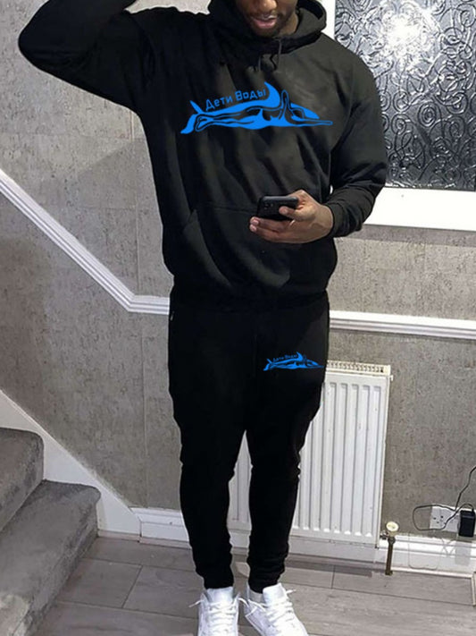 Men Letter Print Kangaroo Pocket Tracksuit Set AR70117