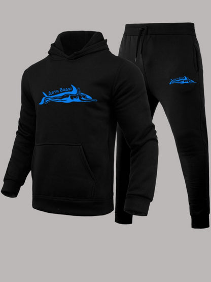 Men Letter Print Kangaroo Pocket Tracksuit Set AR70117