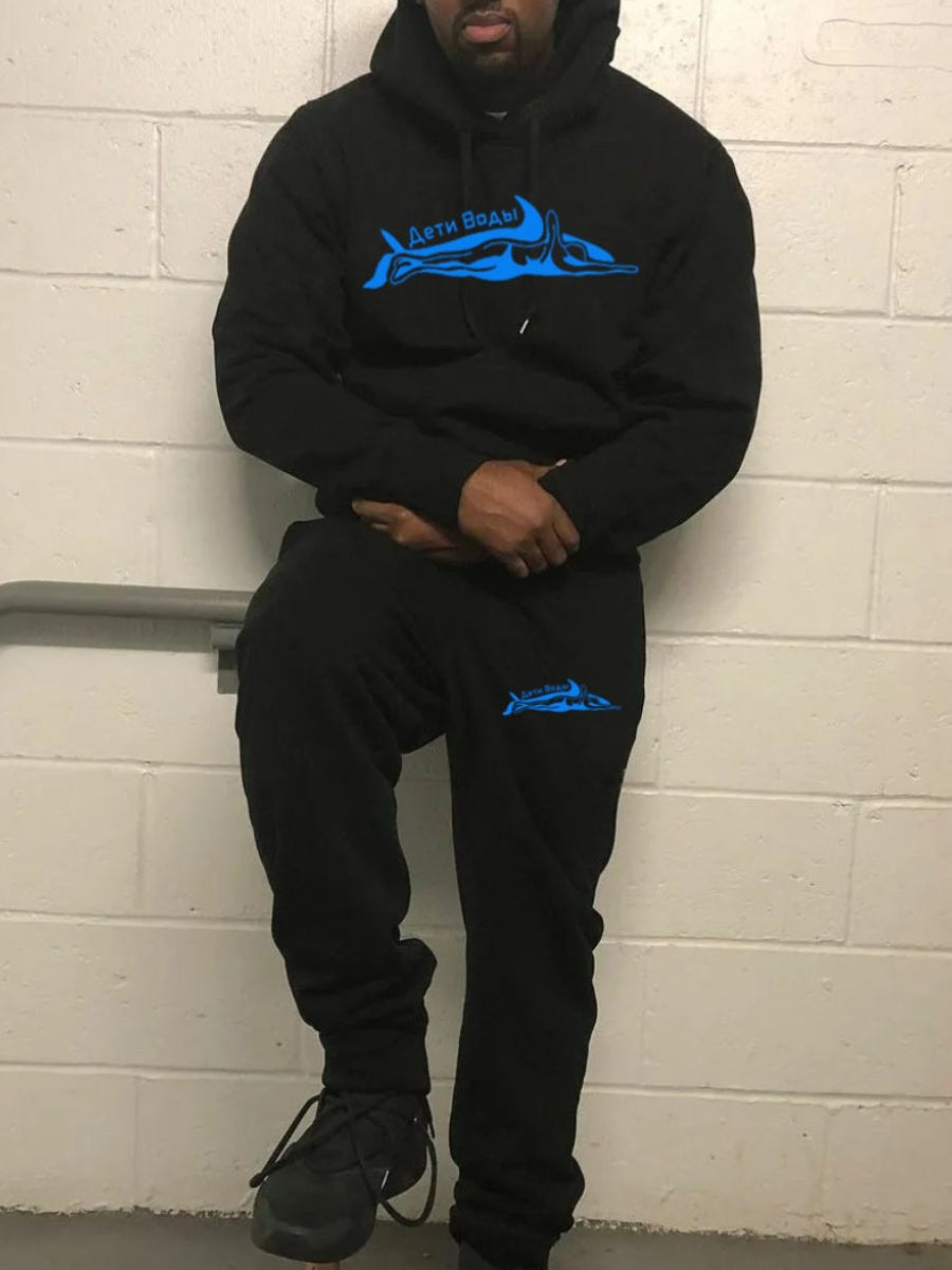 Men Letter Print Kangaroo Pocket Tracksuit Set AR70117