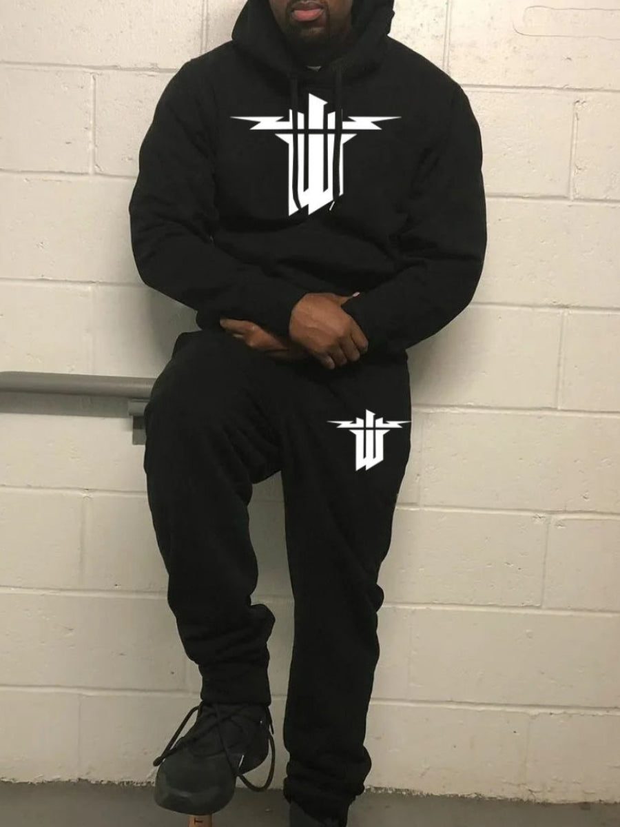 Men Geometric Print Kangaroo Pocket Tracksuit Set AR7033