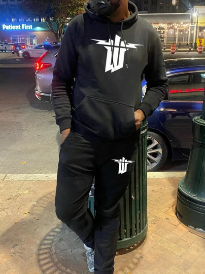 Men Geometric Print Kangaroo Pocket Tracksuit Set AR7033