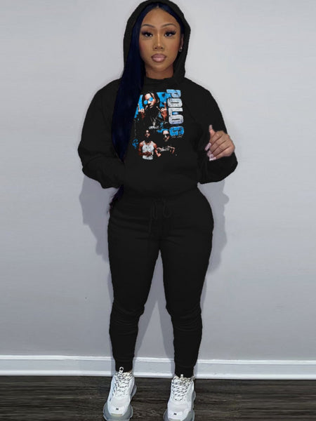 Plus Size Figure Letter Print Kangaroo Pocket Tracksuit Set AR50105