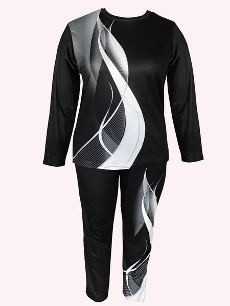 Plus Size Chain Letter Print Pants Set AT8059