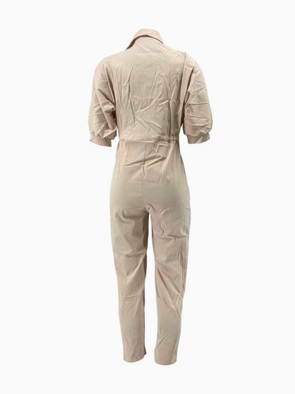 Button Design Drawstring Regular Fit Jumpsuit AR504