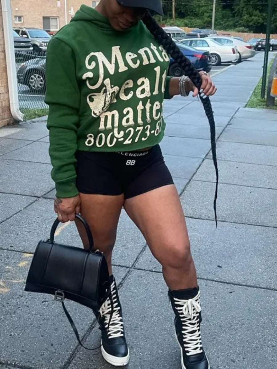 Letter Print Kangaroo Pocket Hoodie BO3053