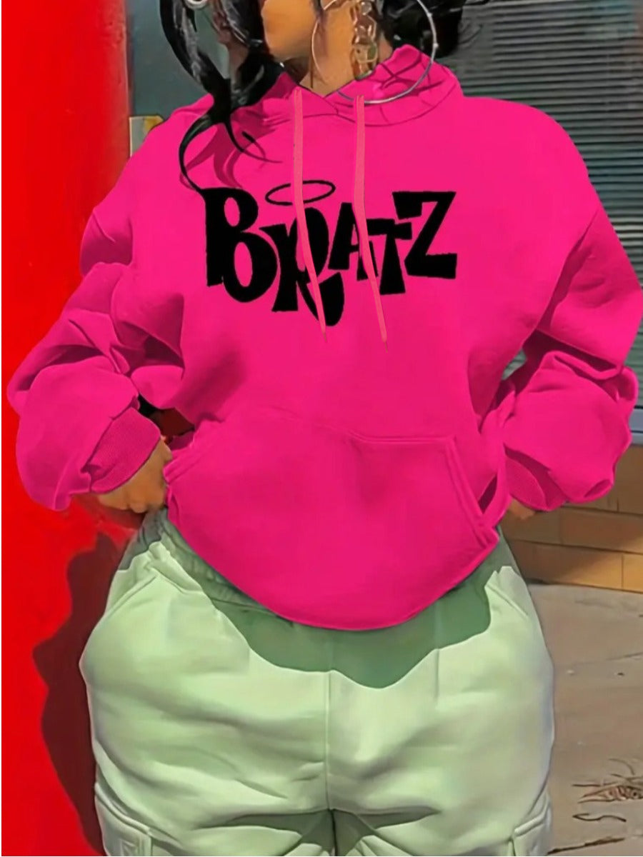 Letter Print Kangaroo Pocket Hoodie AR5025