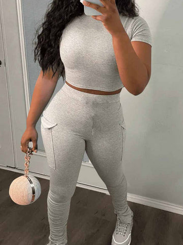 Crop Top Drastring Side Pocket Pants Set AR5010