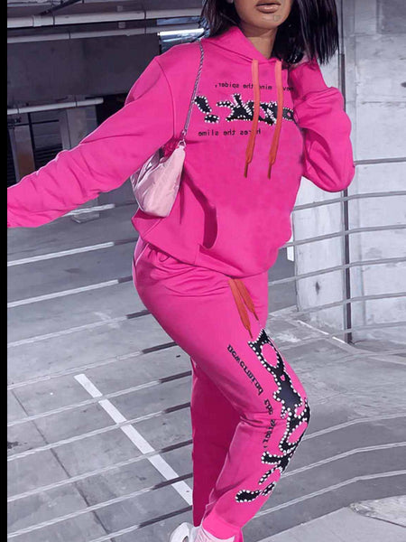 Spider Web Letter Print Kangaroo Pocket Tracksuit Set AR7066
