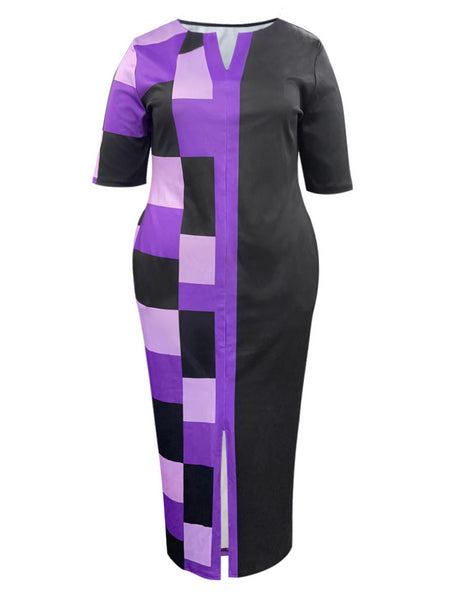 Plus Size Plaid Print Pocket Design Dress AT9012