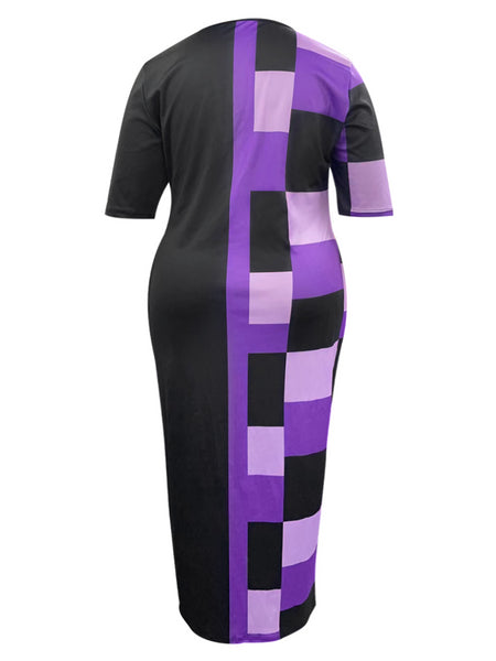 Plus Size Plaid Print Pocket Design Dress AT9012