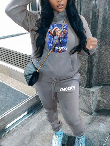 Drawstring Print Regular Two-piece Pants Set AT8053