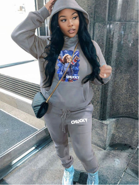 Drawstring Print Regular Two-piece Pants Set AT8053