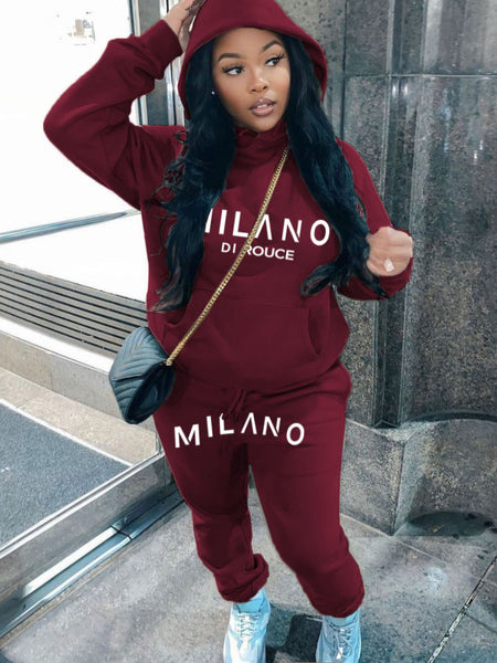 Plus Size Letter Print Kangaroo Pocket Tracksuit Set BO5018 Furdela