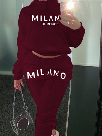 Plus Size Letter Print Kangaroo Pocket Tracksuit Set BO5018 Furdela