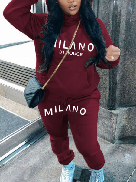 Plus Size Letter Print Kangaroo Pocket Tracksuit Set BO5018 Furdela