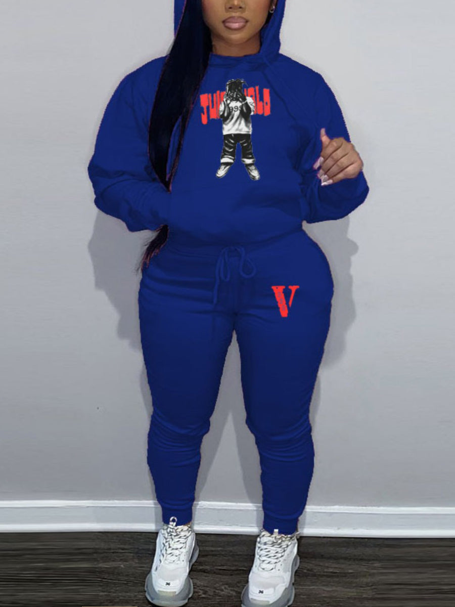 Plus Size Figure Letter Print Kangaroo Pocket Tracksuit Set AC2021