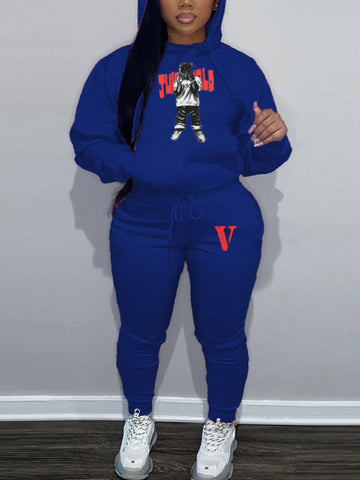 Plus Size Figure Letter Print Kangaroo Pocket Tracksuit Set AC2021