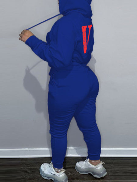 Plus Size Figure Letter Print Kangaroo Pocket Tracksuit Set AC2021