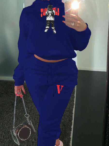 Plus Size Figure Letter Print Kangaroo Pocket Tracksuit Set AC2021