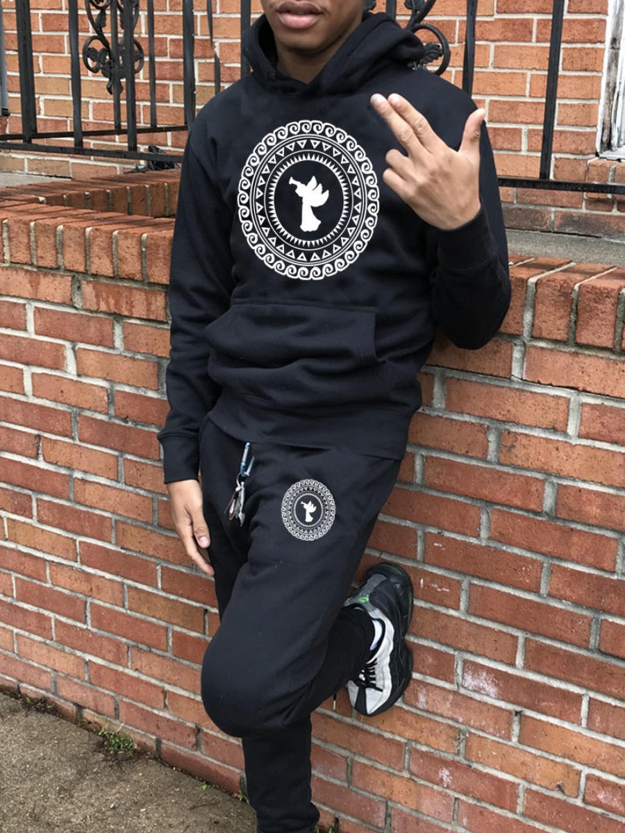 Men Geometric Print Kangaroo Pocket Tracksuit Set BO50110 Furdela