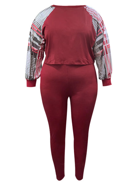 Plus Size Crop Top Leopard Print Skinny Pants Set AT9052