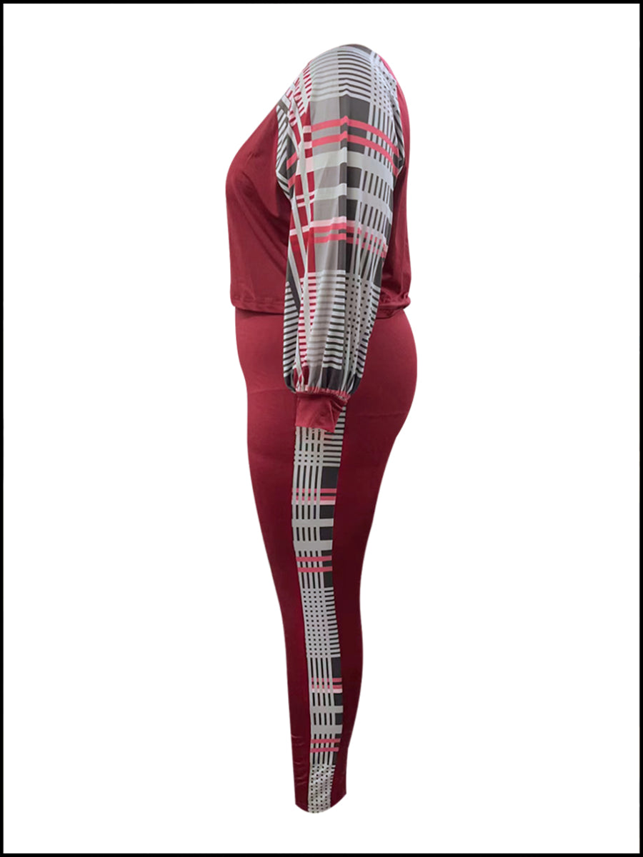 Plus Size Crop Top Leopard Print Skinny Pants Set AT9052