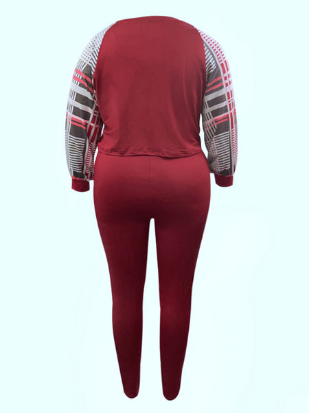 Plus Size Crop Top Leopard Print Skinny Pants Set AT9052